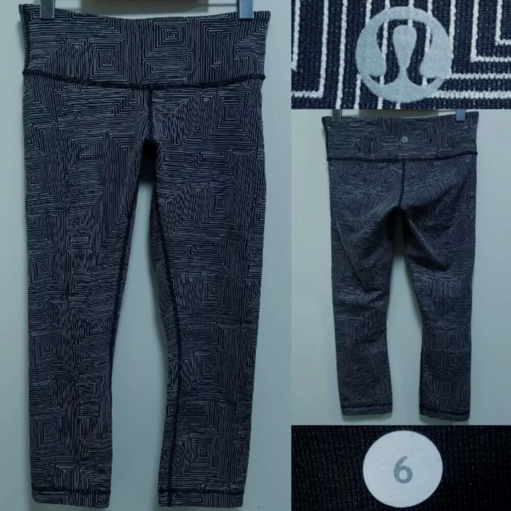 Lululemon Wunder Under Leggings 6 Small Woman's Crop Maze Black White Jacquard